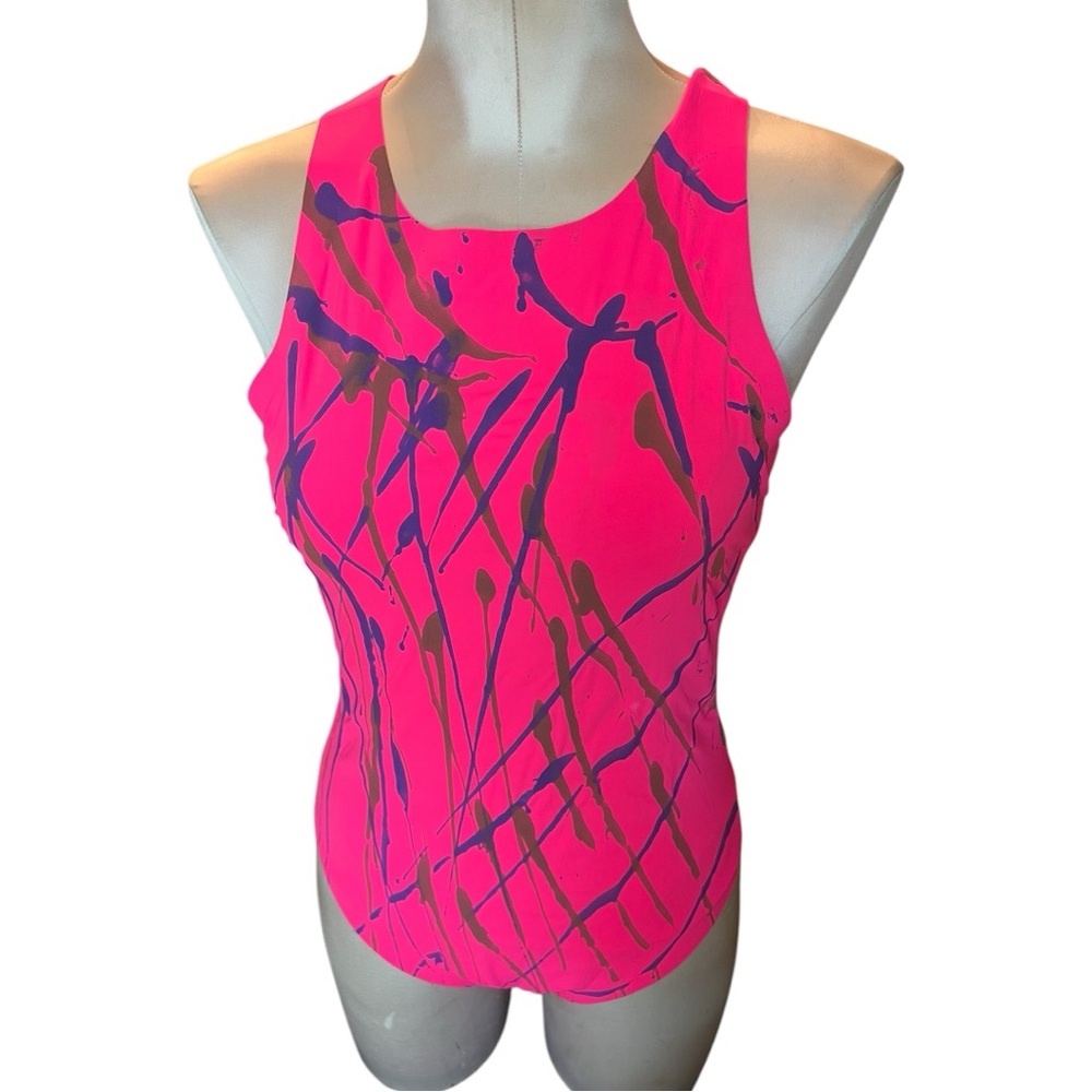 Smoothez by Aerie Hot Pink Custom Paint Splatter Bodysuit, Size: Large✅
